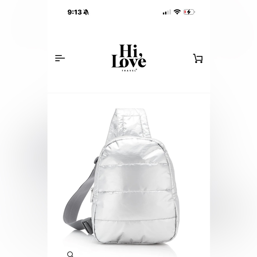 Brand new “Hi Love”  Puffer Crossbody Backpack in Silver